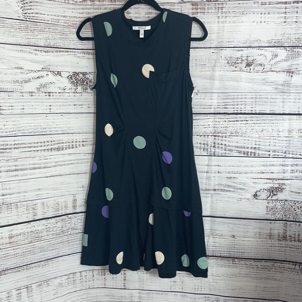 10 Crosby Derek Lam Black Mini Dress with Pastel Polka Dots - Picture 5 of 9